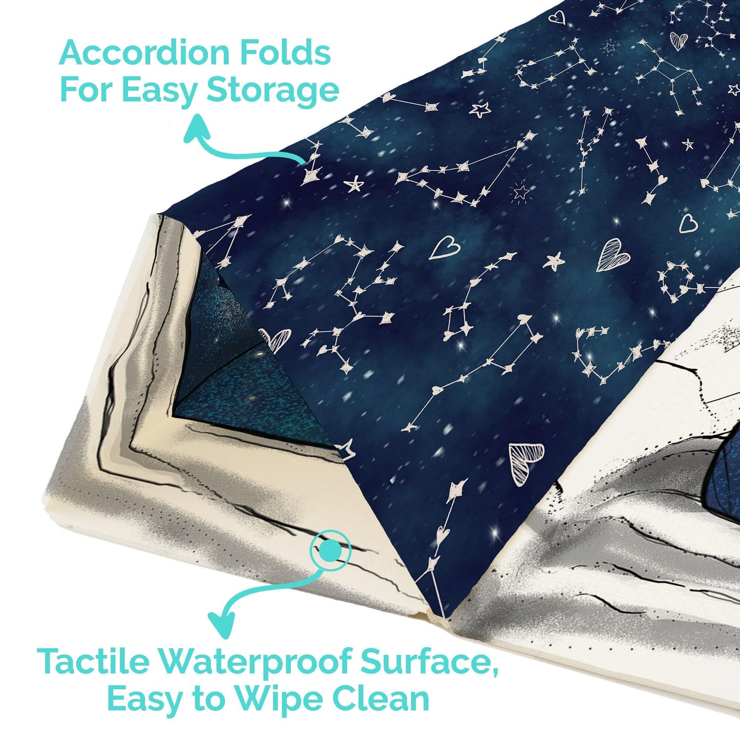 JumpOff Jo Foldable Foam Play Mat – Large Waterproof Baby & Toddler Activity Floor Mat, Double-Sided 70 x 59 Inch Play Surface - Galaxy Bears