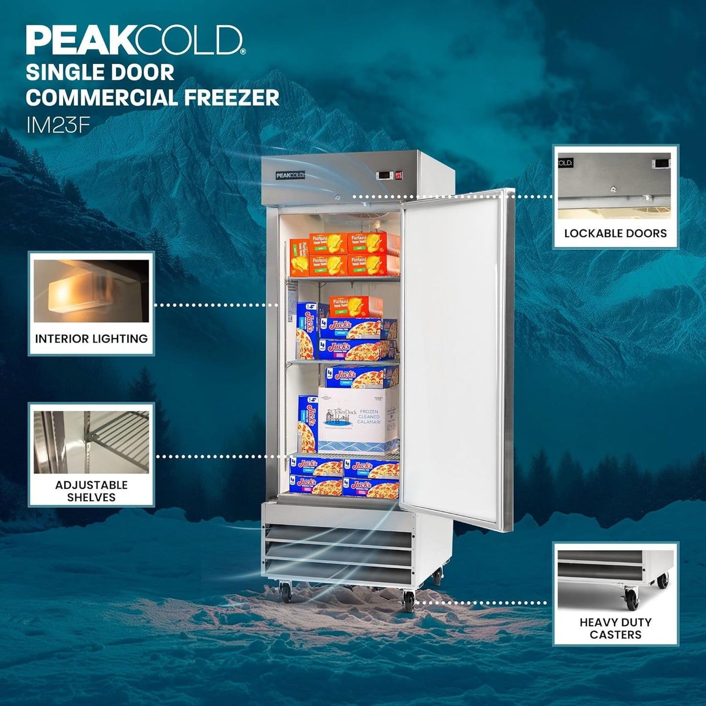 Single Door Commercial Reach In Stainless Steel Freezer, White Interior; 23 Cubic Ft, 29 Wide inch
