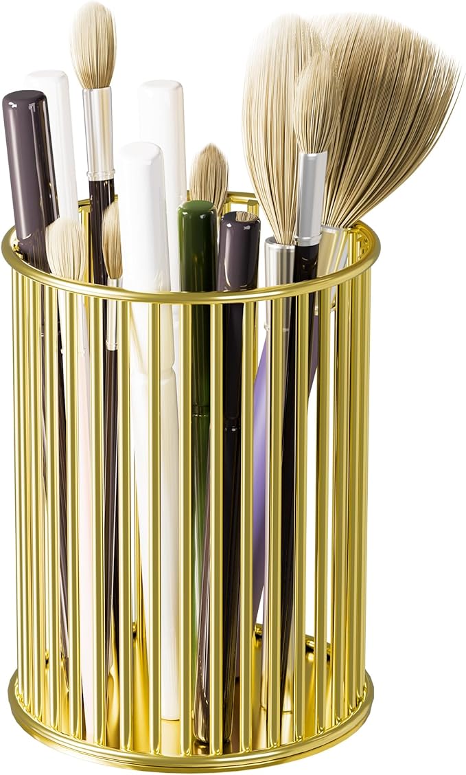 Makeup Holder - Makeup Brush Organizer, Cosmetic Brushes Storage Holder for Dressing Table, Gold.
