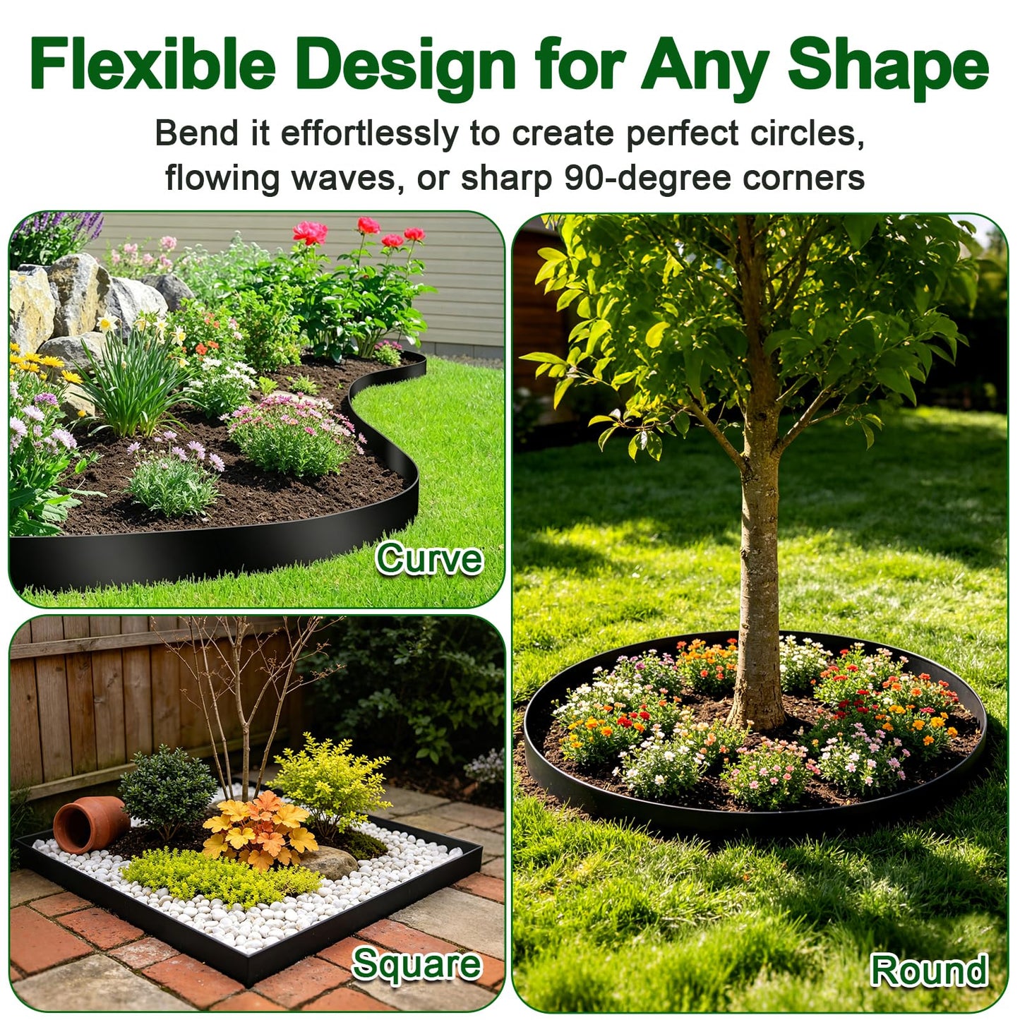 Aifanss Landscape Edging Kit, 4 Inch Tall 33Ft No Dig Garden Edging Border with 50 Pcs Reinforced Spikes, Plastic Garden Barrier for Landscaping, Lawn, Yard, Flower Bed, Paver, Pathway, Grass, Black