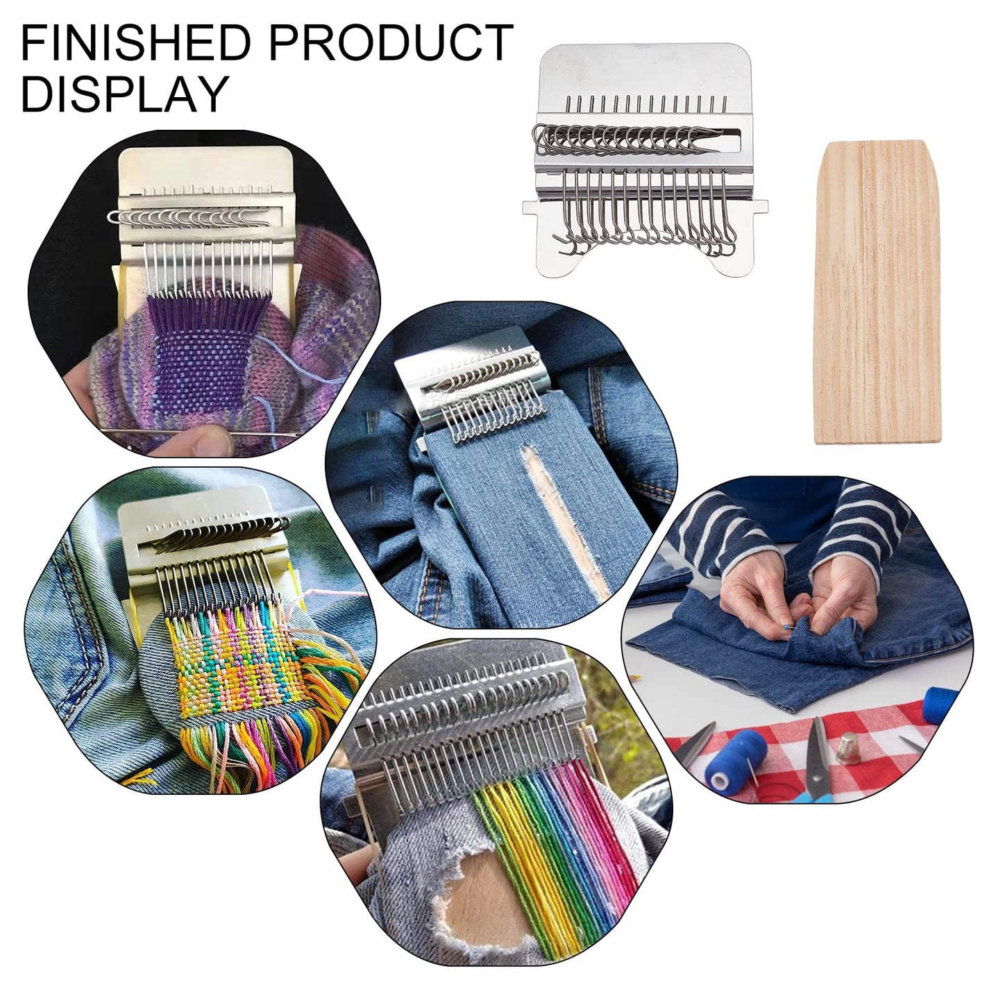 arricraft Wood Knitting Looms, Mini Weaving Frame Loom Kit with Pin Rubber Findings for DIY Weaving Arts, Repair Clothes, Mending Jeans