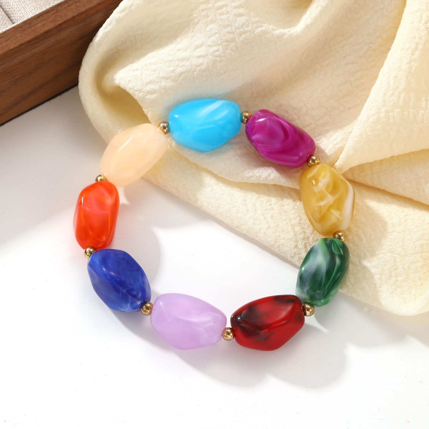 chorfla Colorful Beaded Bracelets for Women, Boho Chunky Resin Beads Elastic Stretch Bracelet, Vibrant Summer Beach Jewelry Accessories
