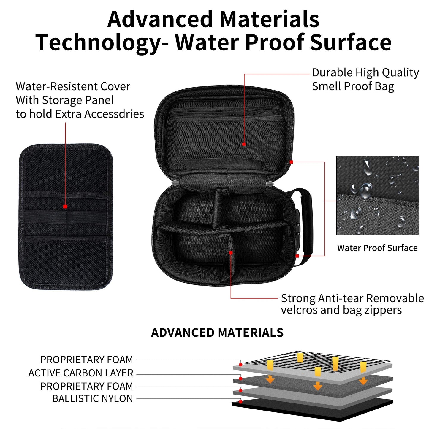 IDEATECH Smell Proof Bag, Stash Box with Lock, Smell Proof Containers, Odorless Travel Storage Bag, Home Organizer Case Lock Box with Accessories, Gift for Women/Men (Black)