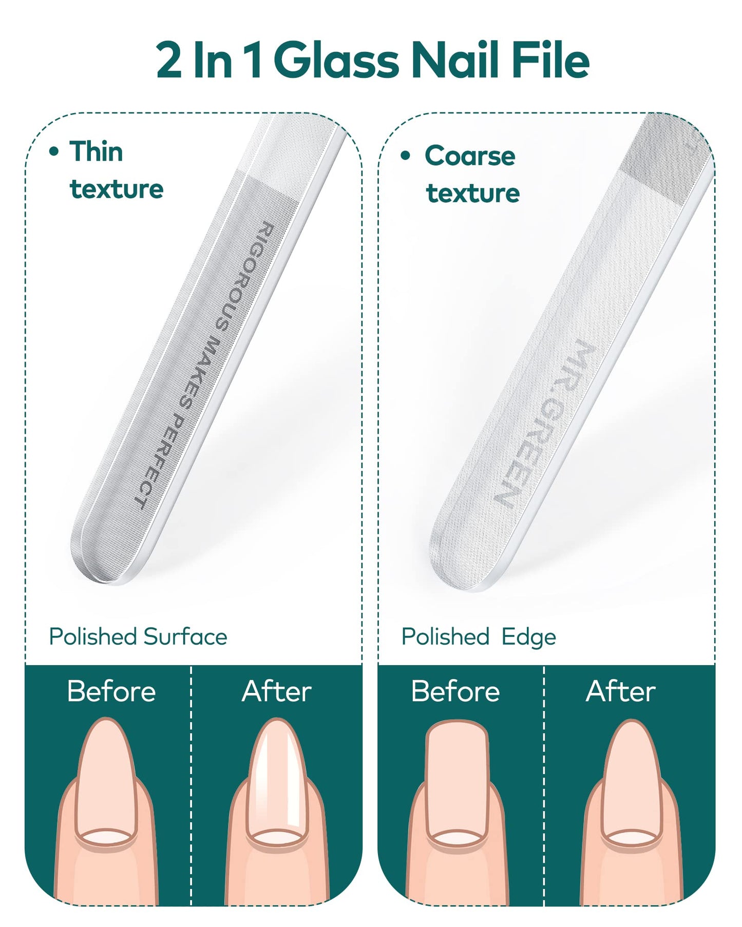 Upgraded Glass Nail File - Bilateral, Washable, Suitable for Natural Nails and Acrylic Nails