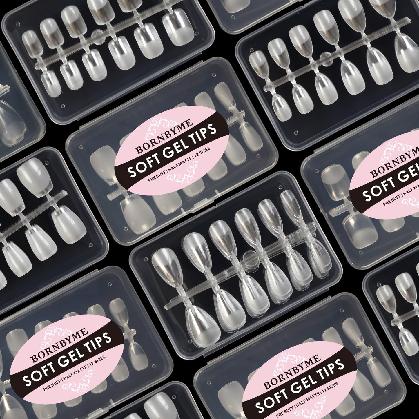 BORNBYME Short Coffin Soft Gel Nail Tips,120PCS Pre Buff Full Cover Shaped Nail Extenison Tips Half Matte Gel X Nail Tips Acrylic False Nail Tips