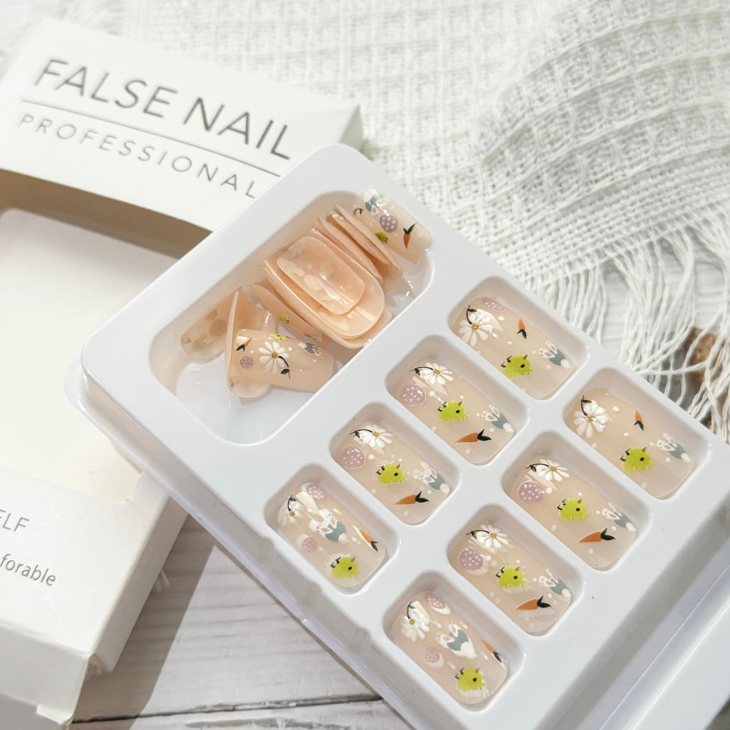 Press on Nails Easter Fake Nails with Flower Chick Carrot Easter Egg Designs Acrylic Nails Stick on Nails Full Cover Cute Glossy Party Glue on Nails for Women Girls Easter Manicure Kit
