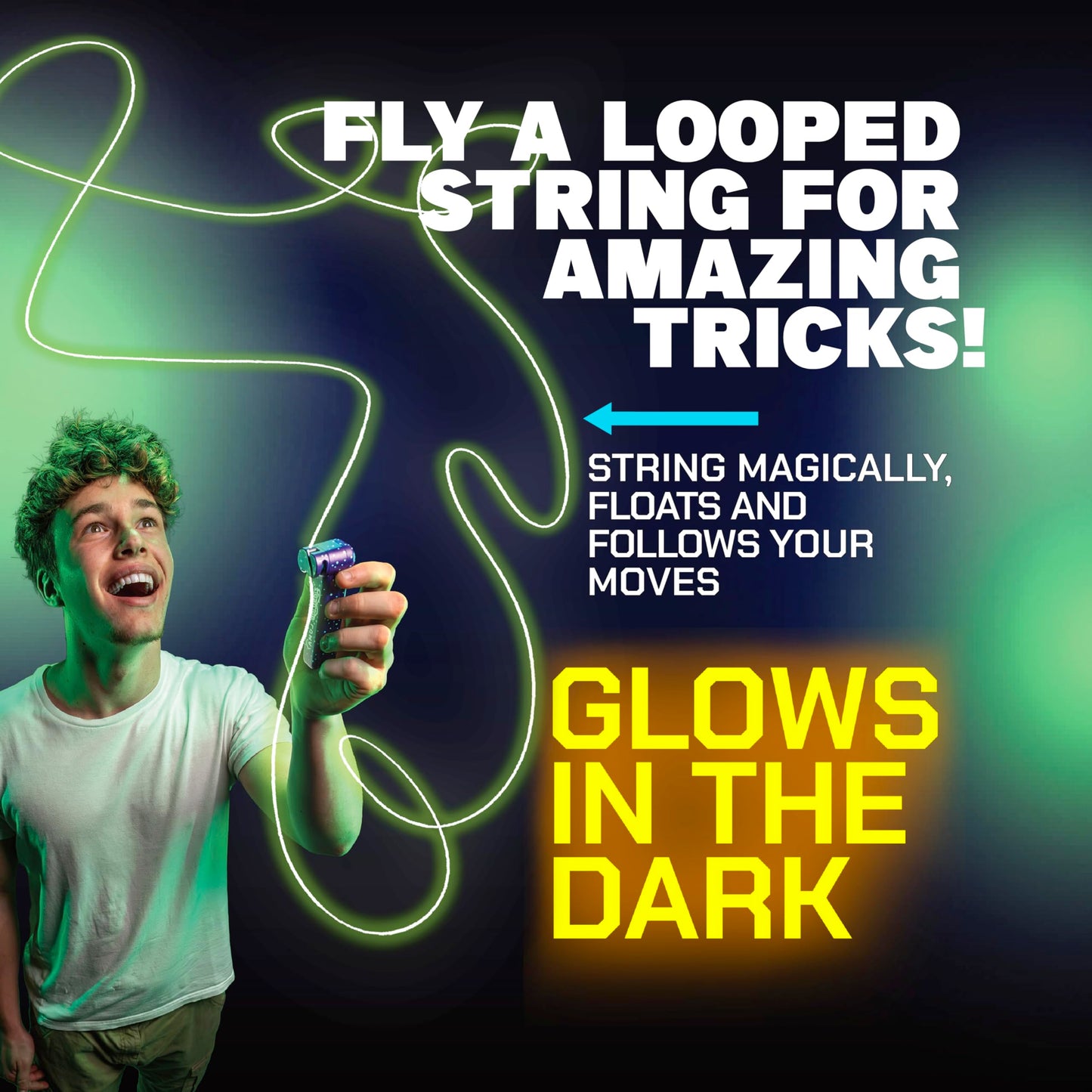 ZipString Luma - The Patented Glow-in-The-Dark Toy that Flies a Loop of String, Creates Endless Shapes and Tricks Built-in LED for Glowing Fun. Perfect STEM Gift for Kids & Adults. Wonderment Awaits