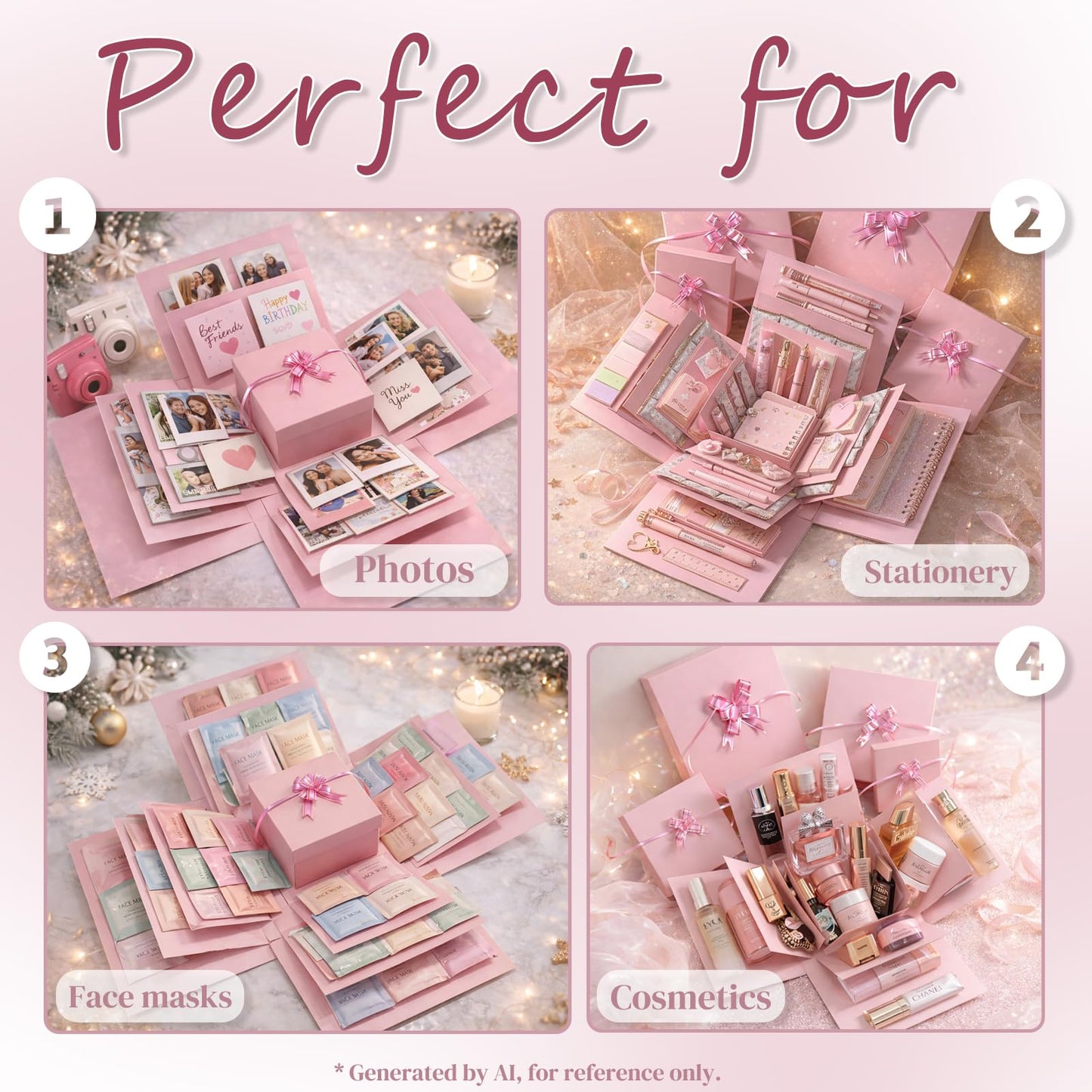 4-Layer Explosion Gift Box, 10''x10''x7'' Pink Creative Gift Boxes for Presents, DIY Surprise Gift Box Explosion for Birthday Birthday Easter Mother's Day and Father's Day Anniversaries (Pink)