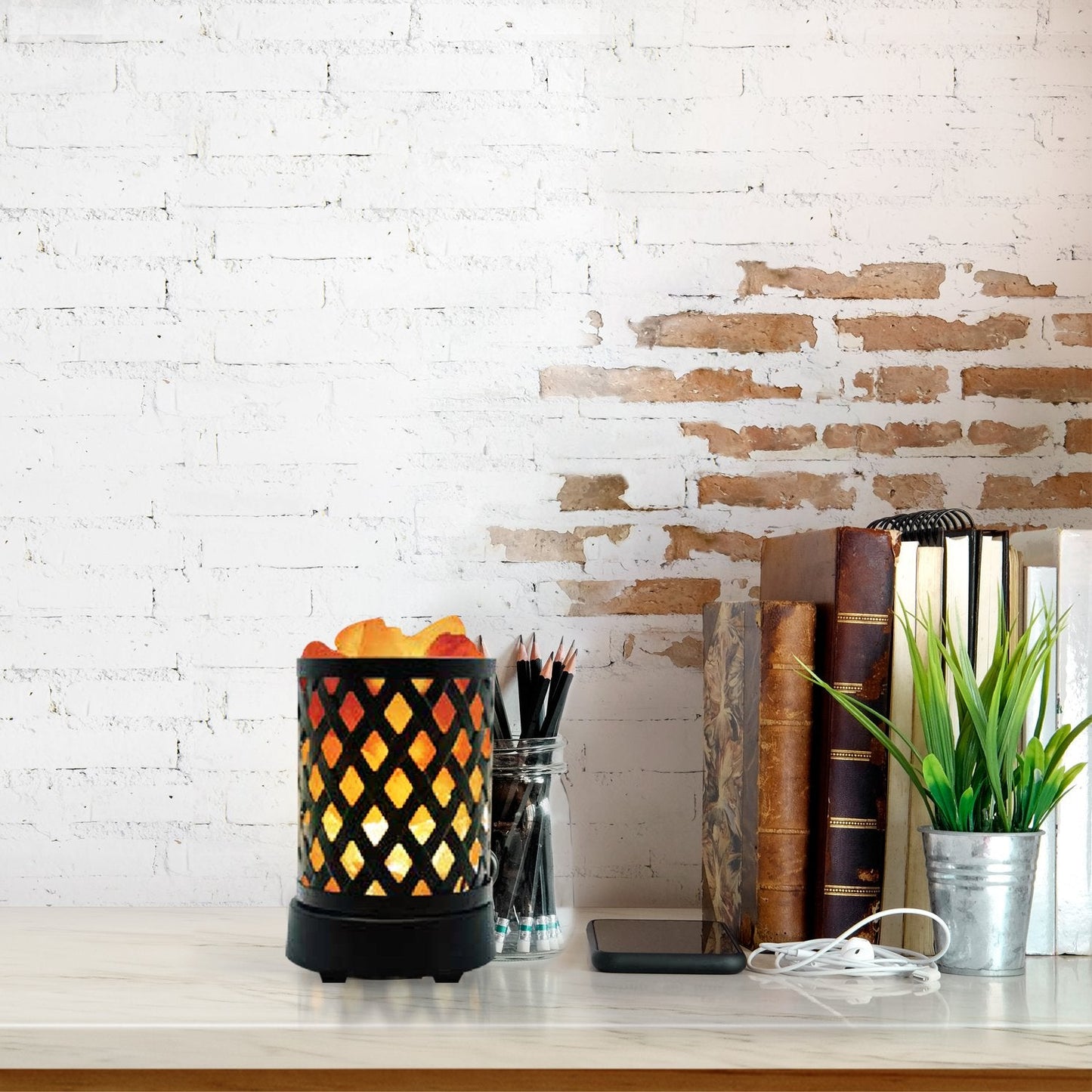 Himalayan Glow Lattice Style USB Multi Color Night Light with Pink Salt Chunks,Salt Lamp Bulb,(ETL Certified) Dimmer Switch,Calming & Relaxing Salt Lamp, Multicolor (903AC)