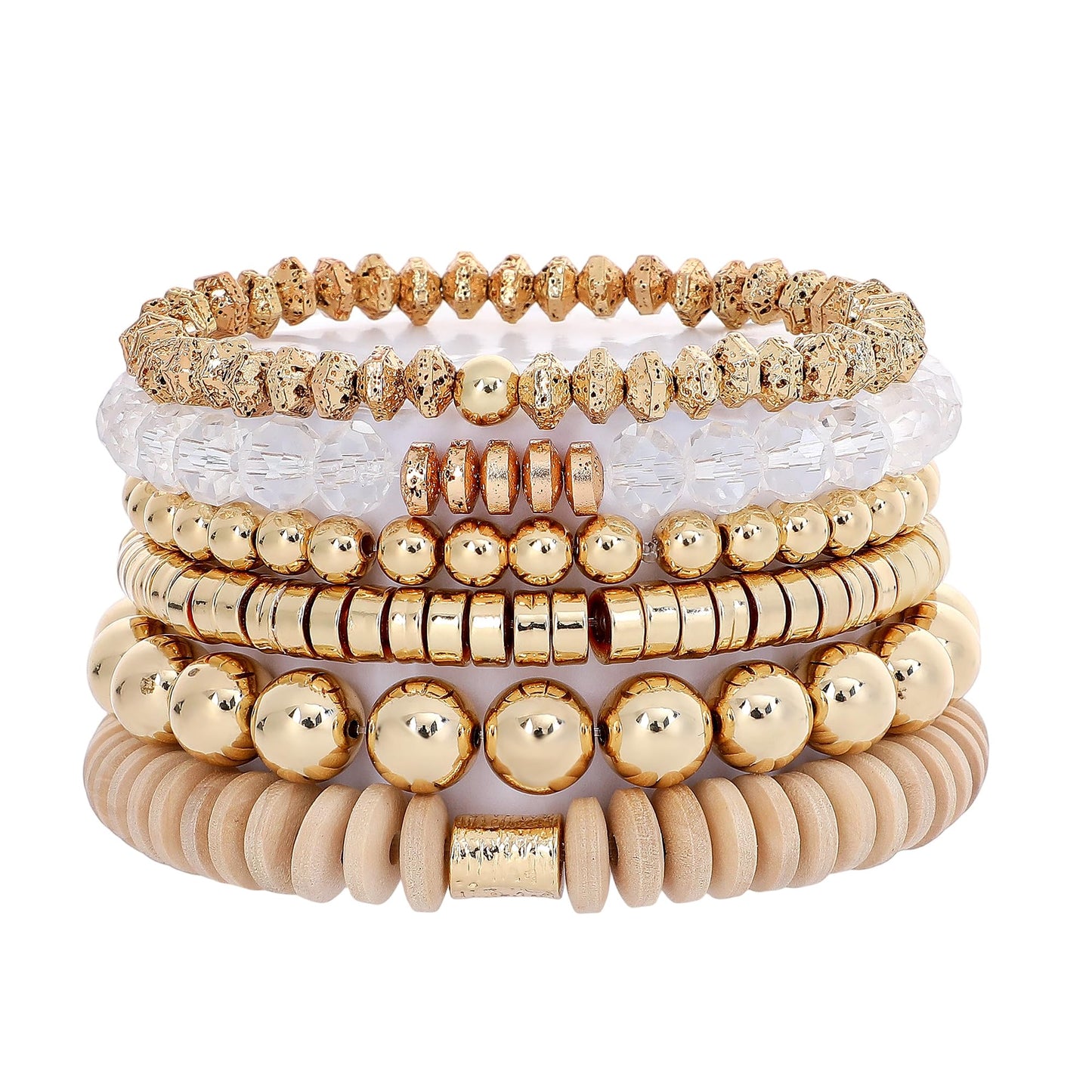 GOOJIDS Simple Beaded Gold Plated Bangles Bracelet Chunky Bamboo Tube Curved Stacking Clear Acrylic Colorful Beads Stretchable Gold Plated Bracelets Set For Women