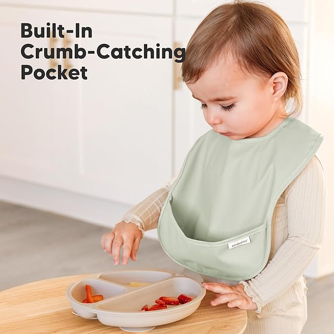 KeaBabies 3-Pack Waterproof Baby Bibs for Eating - Lightweight Toddler Feeding Bibs with Large Food Catcher, Mess Proof, Food-Grade Baby Eating Essentials, Easy to Put On & Clean (Ocean)