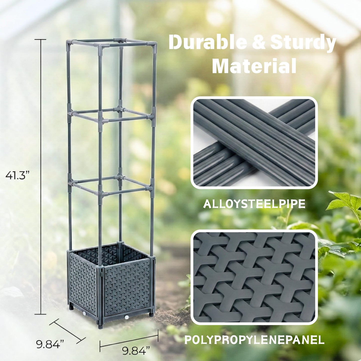 KOBAZ Raised Garden Bed Tomato Planter Box with Trellis, 41.3" Tomato Planters Cage w/Self-Watering for Climbing Plants Vegetables, Patio Indoor Outdoor