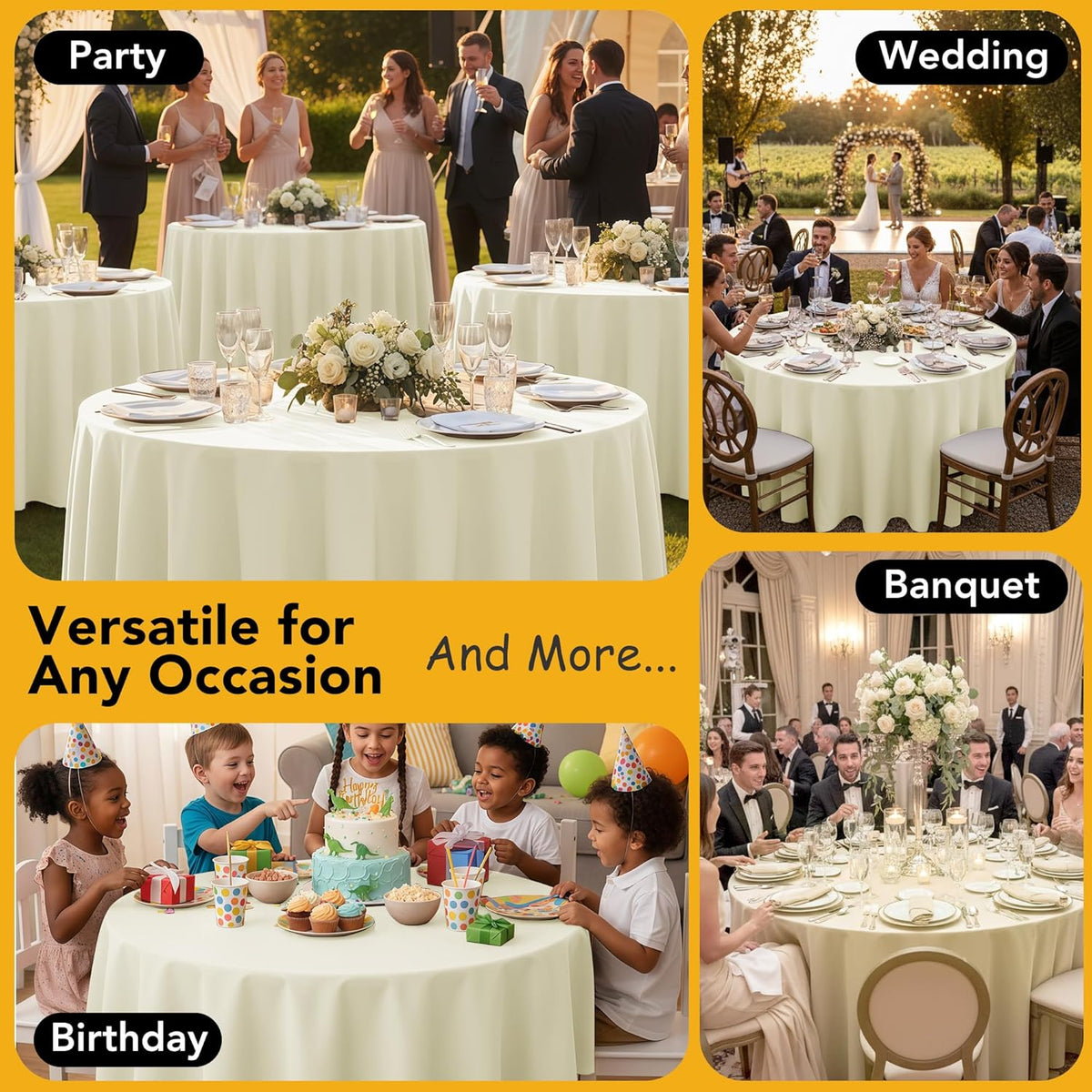 10-Pack Ivory Round Tablecloths, 108 Inches, Stain-Resistant Polyester for 4-5 Ft Round Tables - Washable Table Covers for Weddings, Banquets, Birthday Parties, Events