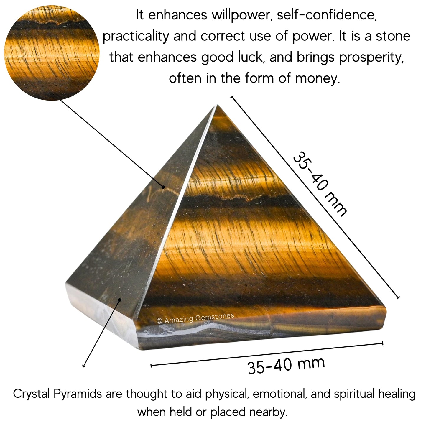 Amazing Gemstone Tiger Eye Pyramid Crystal Healing Stones - 1.5" Great Pyramid Figurine of Natural Stone Pyramid for Meditation, Reiki, Chakra Balancing and Crystal Pyramids Grid
