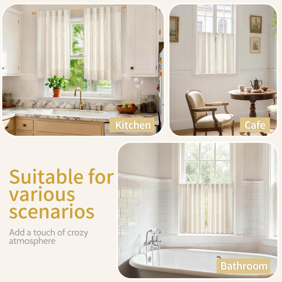 Linen Semi Sheer Curtains 30 X 48 Inch Length 2 Panels Set (2 Count)