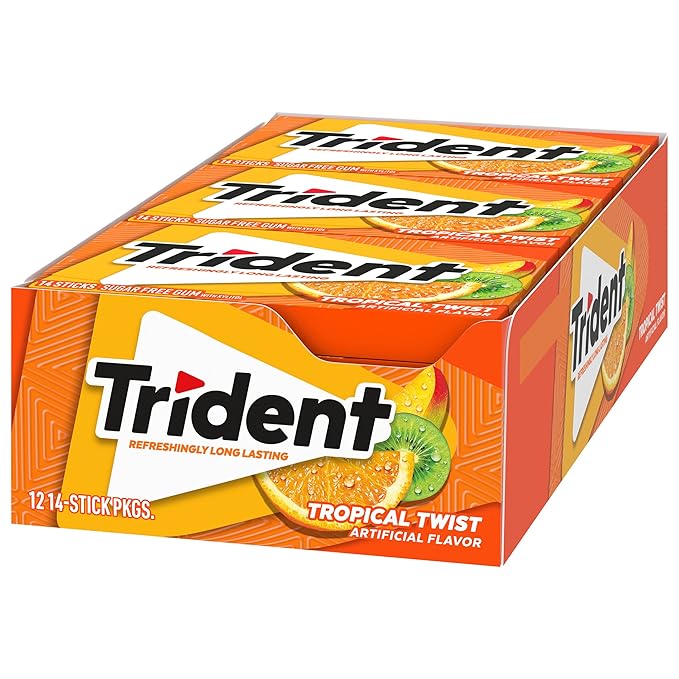 Trident Tropical Twist Sugar-Free Chewing Gum, 14 Count (Pack of 12) (168 Total Pieces)