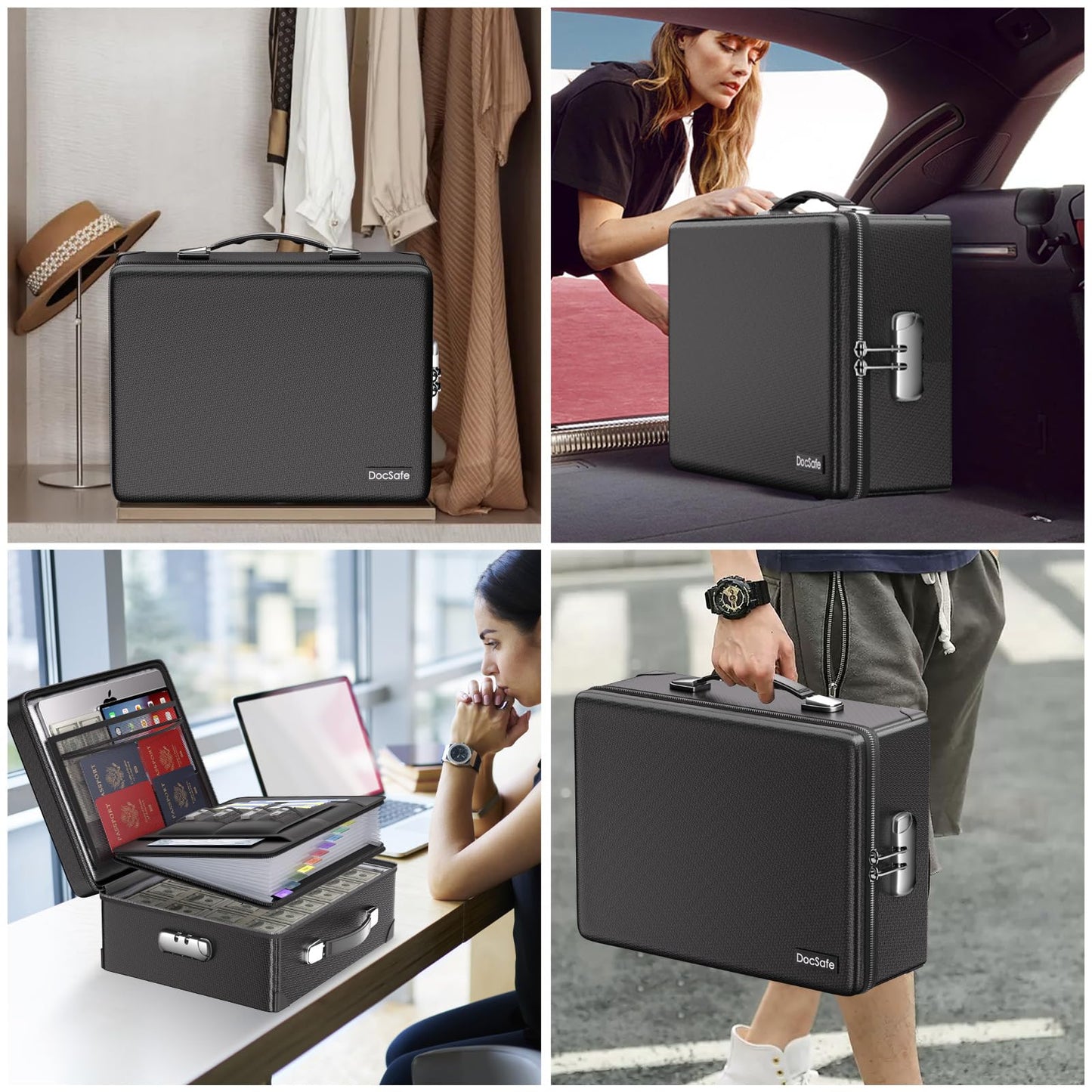 DocSafe 6400°F Fireproof Document Box with Lock,Heat Insulated Fireproof Water Resistant 10 Layers Hard Case Safe Box with Zipper＆Multi Pockets,Protects Personal Items,Documents,Laptop,Passport,Black