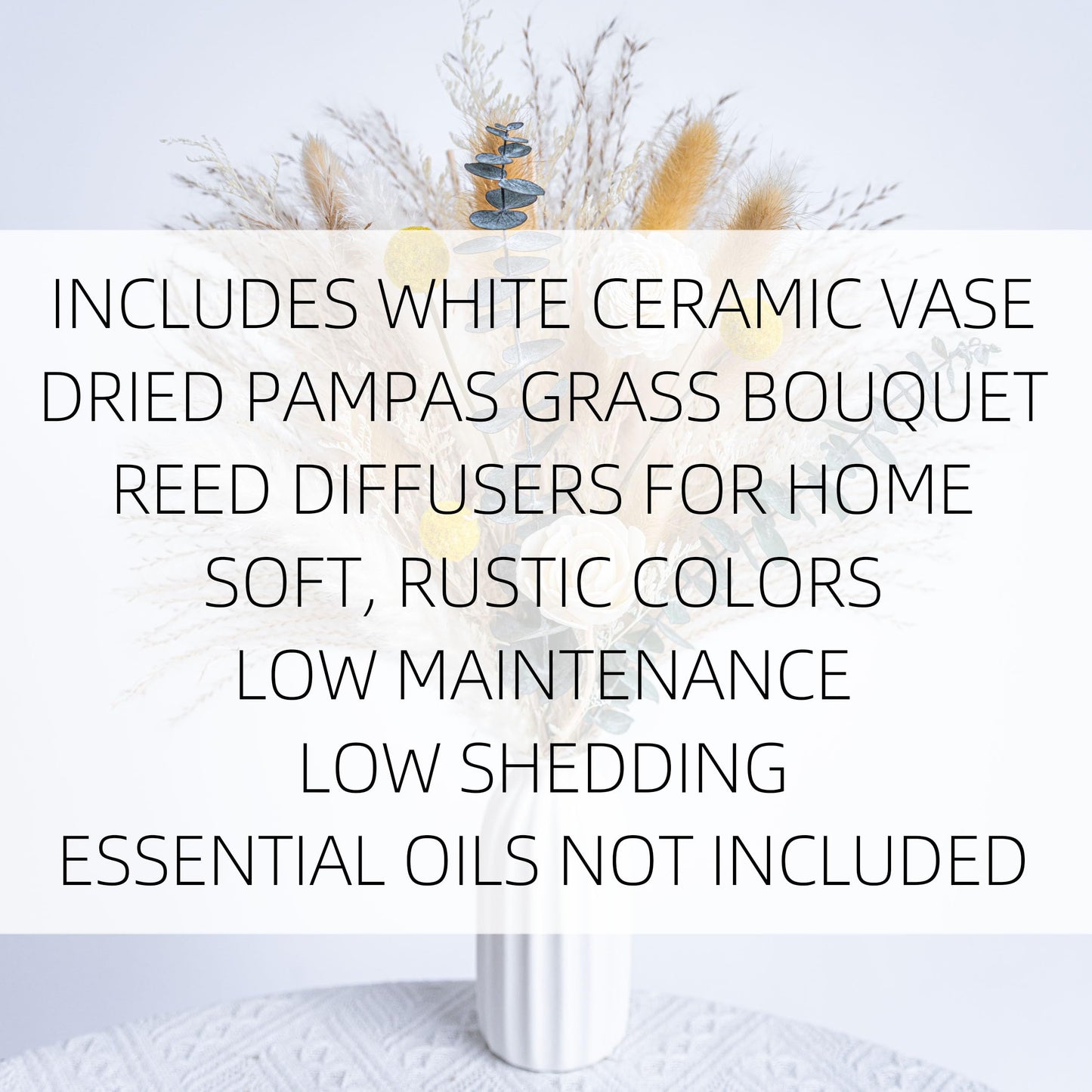 Dried Flowers Reed diffusers kit, Ceramic Vase Included, Reed diffusers for Home,Dried Eucalyptus Arrangements,Dried Grass for Table Room Decor Wedding Party Birthday Decor (WhiteGreen)