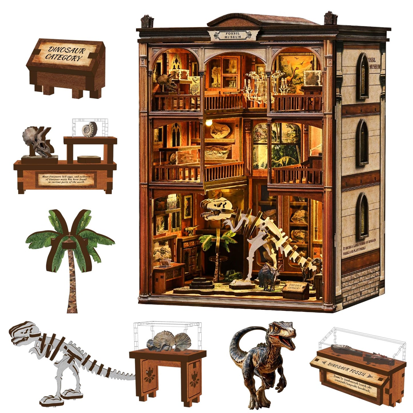DIY Book Nook Kit, 3D Wooden Puzzle for Adults, Miniature House Kit with Touch LED Light, Gothic Bookshelf Insert Decor, Creative Hobby Gift for Fantasy Lovers