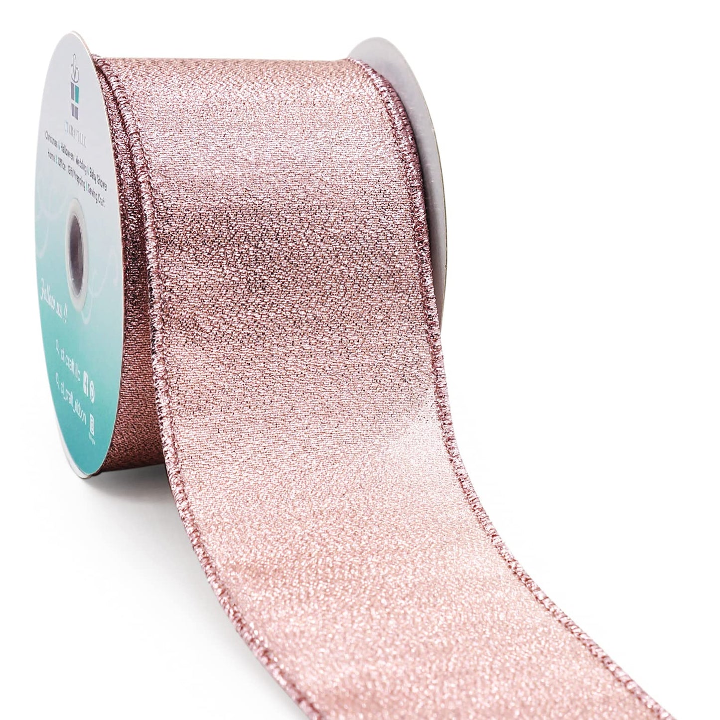 CT CRAFT LLC Metallic Diamond Wired Ribbon 2.5" x 10 Yards Rose Gold for Christmas Home Decor Bow Gift Wrapping DIY Crafts Wreath Garland Wedding