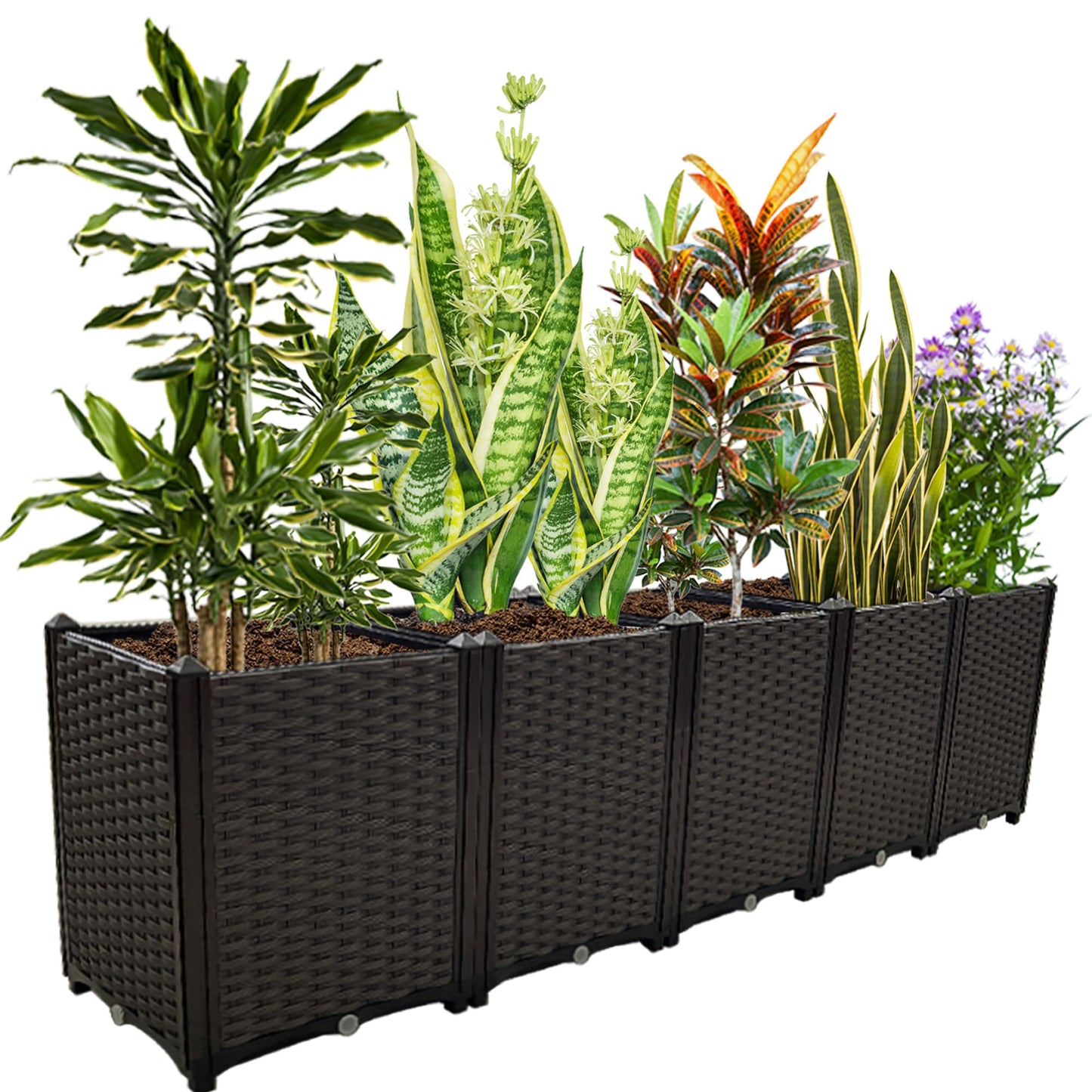 Souwuokoo Large Planters for Outdoor Plants Raised Garden Bed Kit Rectangular Elevated Plastic Garden Boxes for Gardening Vegetables Flowers in Backyard Patio Balcony