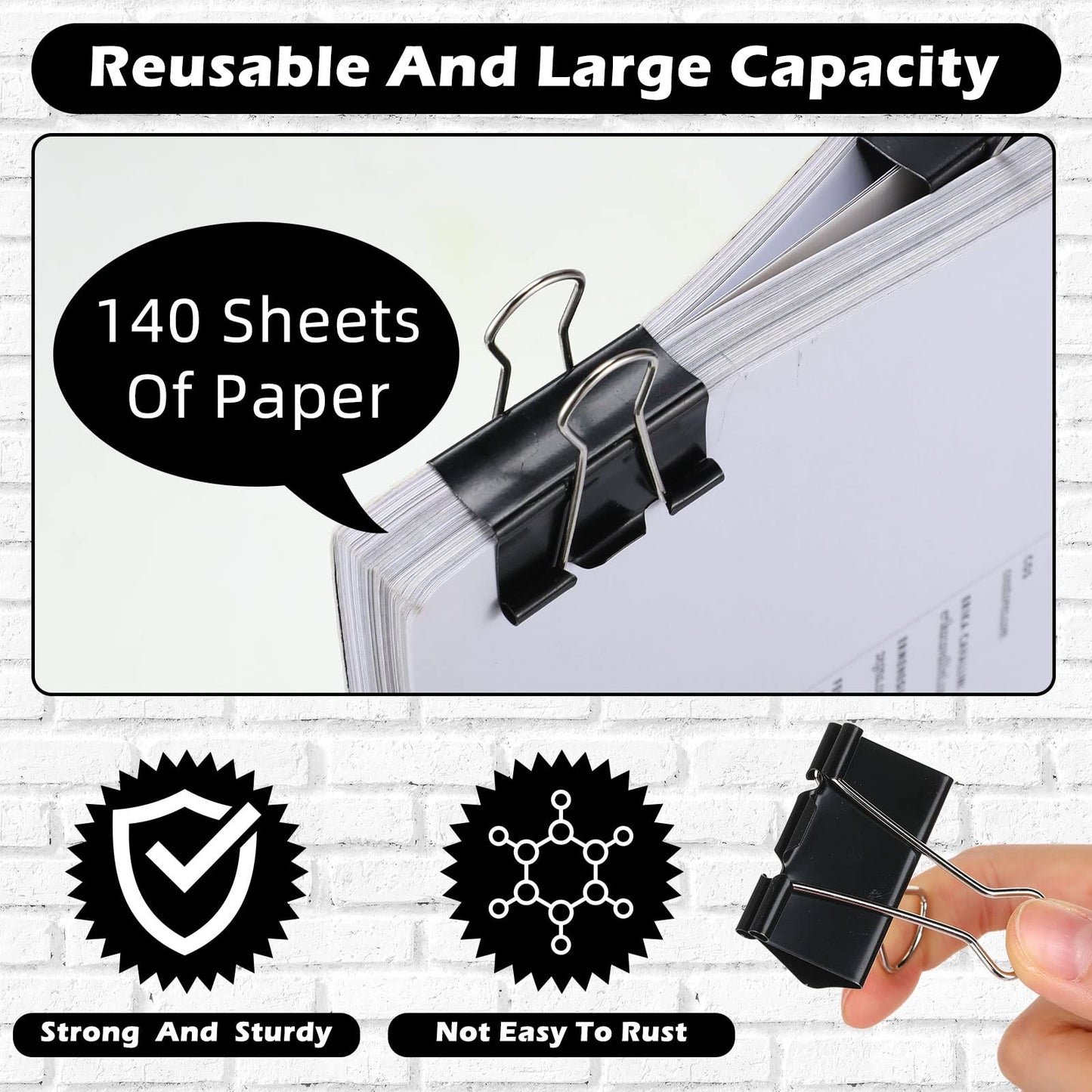 Yexiya 300 Pcs Large Binder Clips Bulk Big Paper Clamps Office Supplies Paper Clamps for Teachers Students School Office Business Paperwork Supplies (Black, 1.61 Inch)