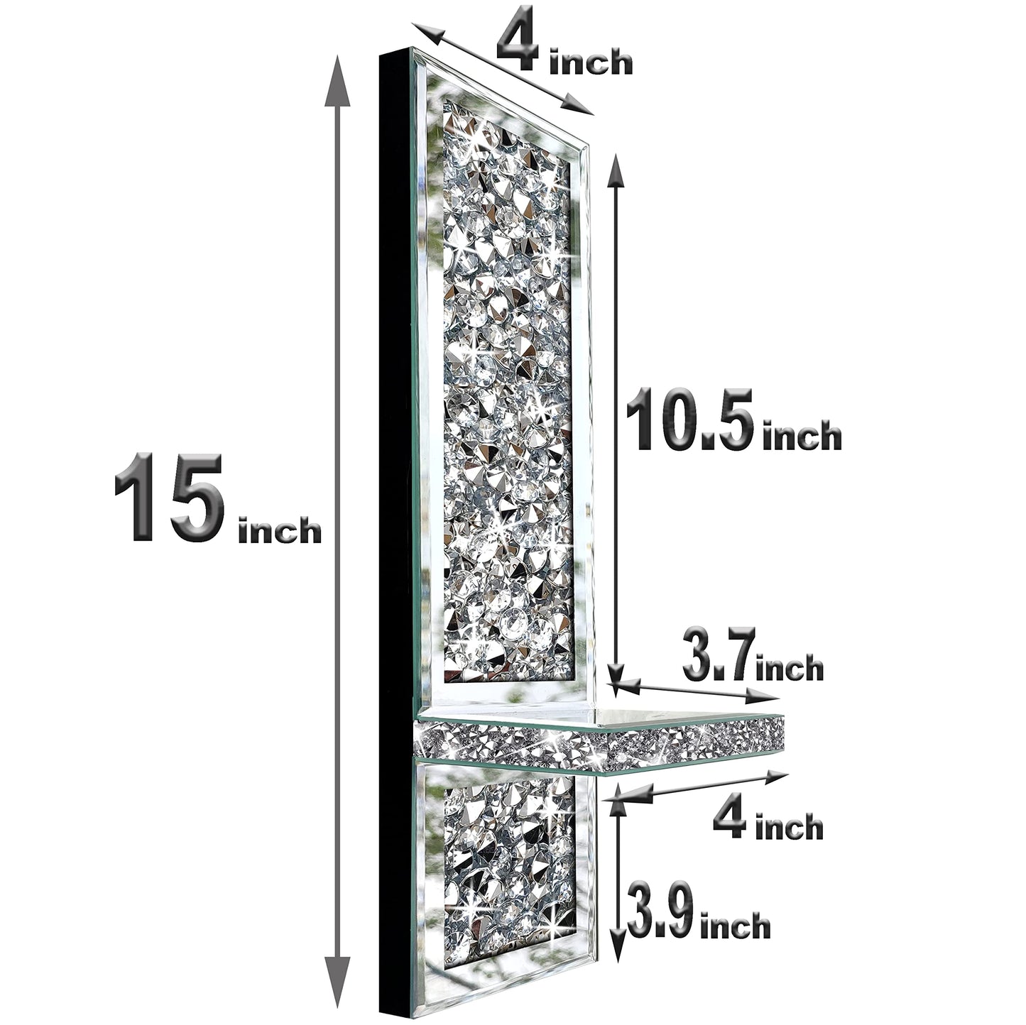 ZOLAPI Set of 2 Crystal Crush Diamond Candle Sconces, Gorgeous Silver Mirrored Wall Sconce, Candle Holder Glass Wall Decorations for Home Décor, Living Room, Dining Room.