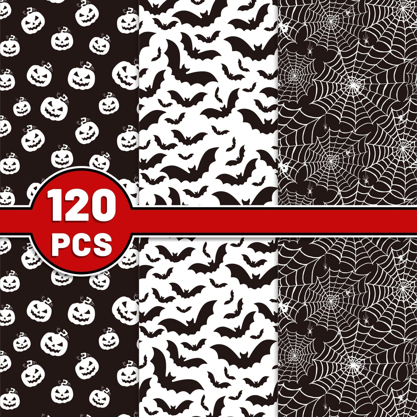 Whaline 120 Sheet Halloween Tissue Paper Black and White Wrap Tissue Paper with Cobweb Bat Pumpkin Pattern Gift Wrapping Paper for Fall Halloween Party Gift Packing DIY Craft, 13.8 x 19.7 Inch