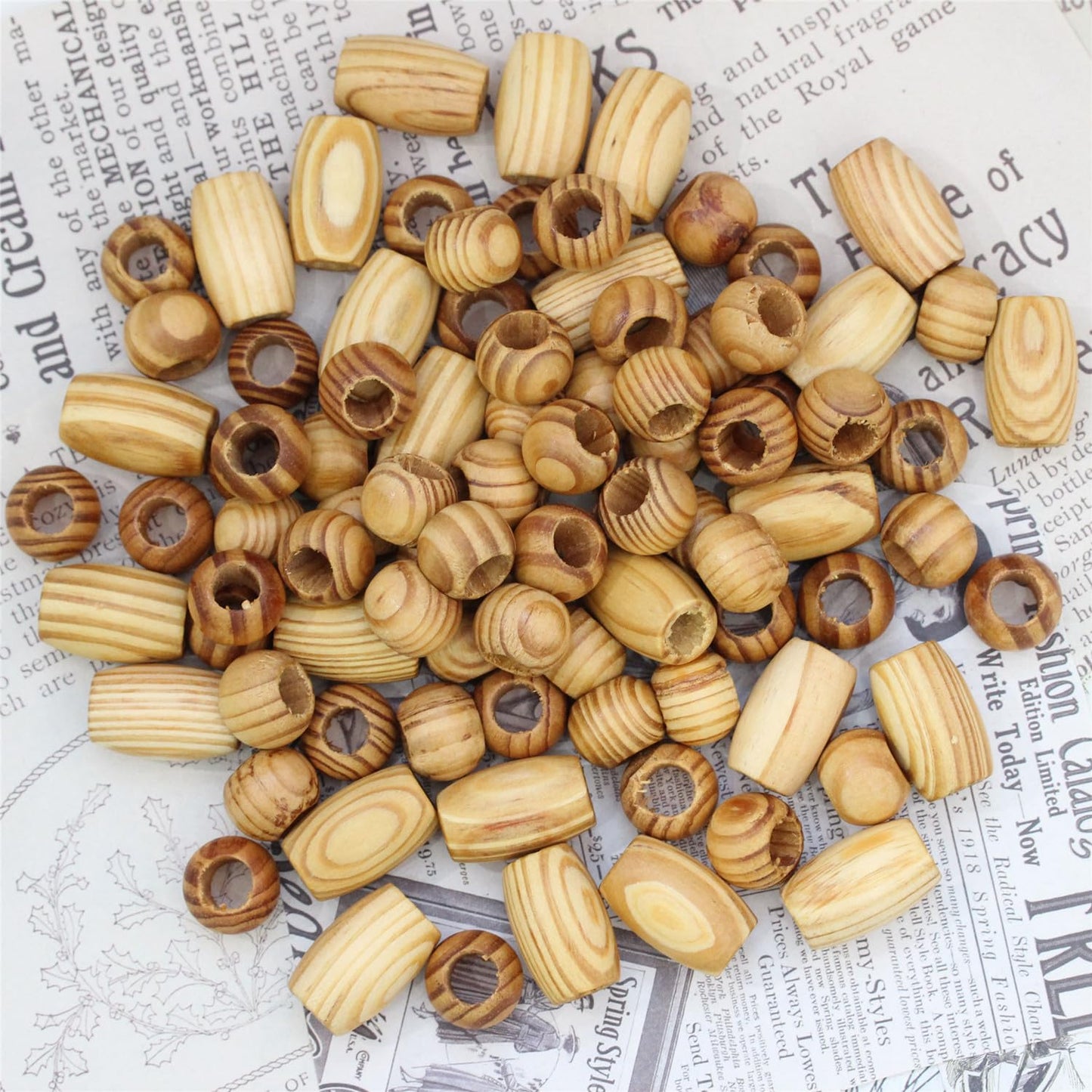 BetterJonny 140Pcs Large Hole Natural Wood Beads - Round Wooden Spacer Beads for Macrame Bracelet Jewelry Craft Making (2 Size)