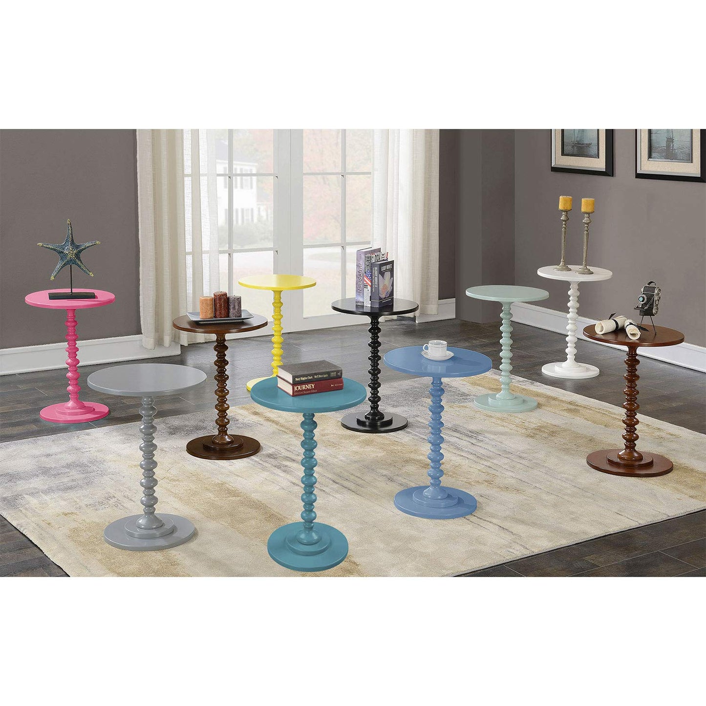 Convenience Concepts Palm Beach Spindle Table 17.75" - Traditional Round End Table for Living Room, Turned Solid Wood Side Table, Classic Display Pedestal Table, White