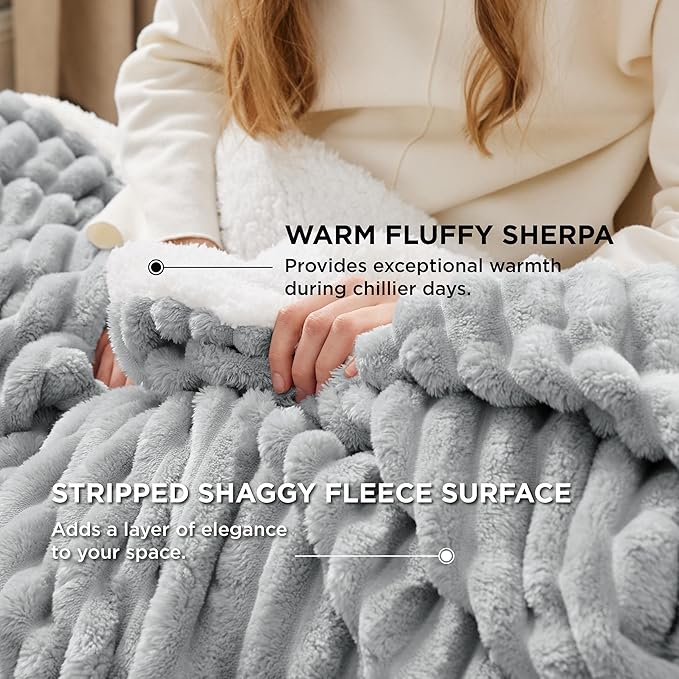 Bedsure Sherpa Throw Blanket for Couch - Super Soft, Cozy Fleece Thick Warm Blanket for Winter, GentleSoft Plush & Fluffy Throw Gift for Women, Room Decor, Grey, 50x60 Inches