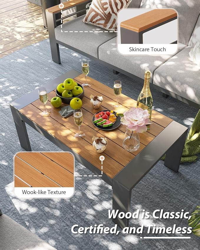 Aoxun Aluminum Outdoor Patio Furniture Set, 4 Seats Outdoor Sectional with Coffee Table, Patio Conversation Sets with Upgraded Armrests and Cushions for Backyard, Garden and Poolside