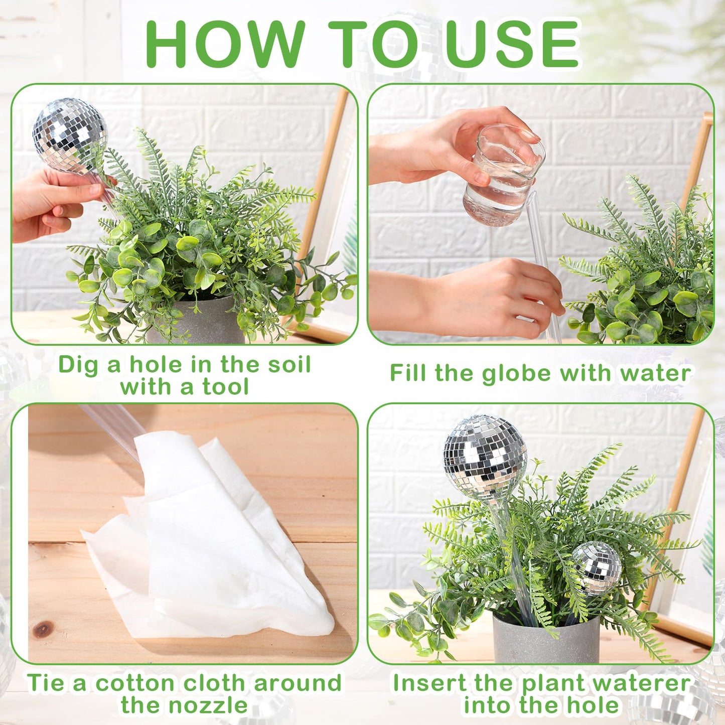 Novabright 6 Pcs Plant Self Watering Disco Ball Globes 10.6in and 5in Disco Self Watering Globes Planter Insert Decorative Automatic Drip Irrigation Devices for Indoor Outdoor