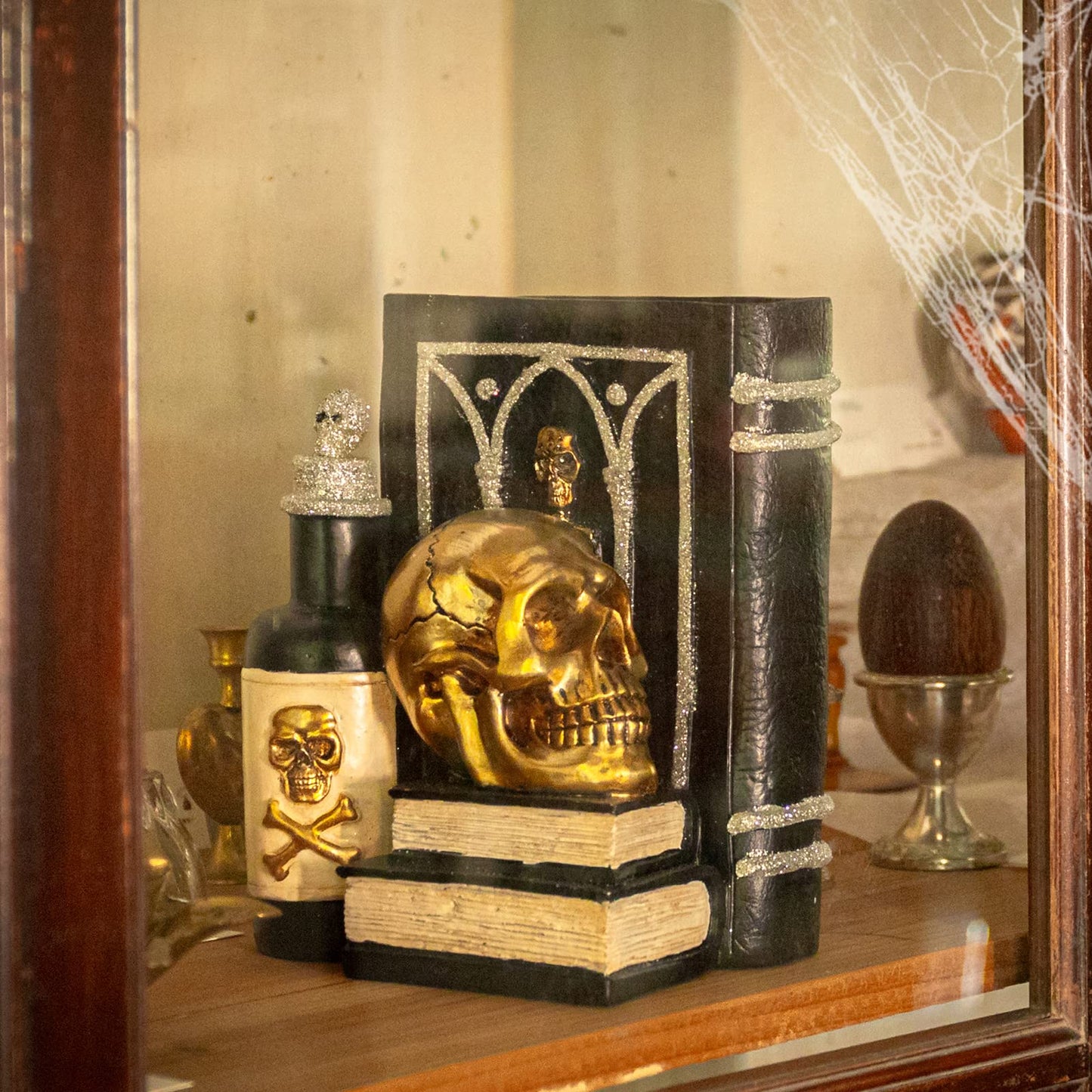 Ovewios Halloween Skull Decor, Gothic Skeleton Heads and Book Resin Statue, Collectible Figurines for Halloween Decor Unique Gifts for Home Decorations 9.2"