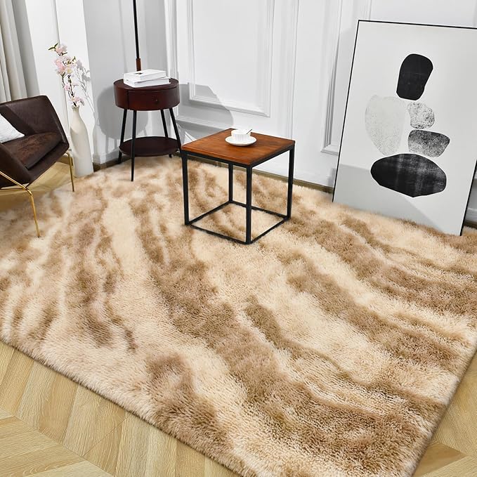TWINNIS Super Soft Shaggy Rugs Fluffy Carpets, 4x5.9 Feet, Indoor Modern Plush Area Rugs for Living Room Bedroom Kids Room Nursery Home Decor, Upgrade Anti-Skid Rectangular Fuzzy Rug, Beige Brown