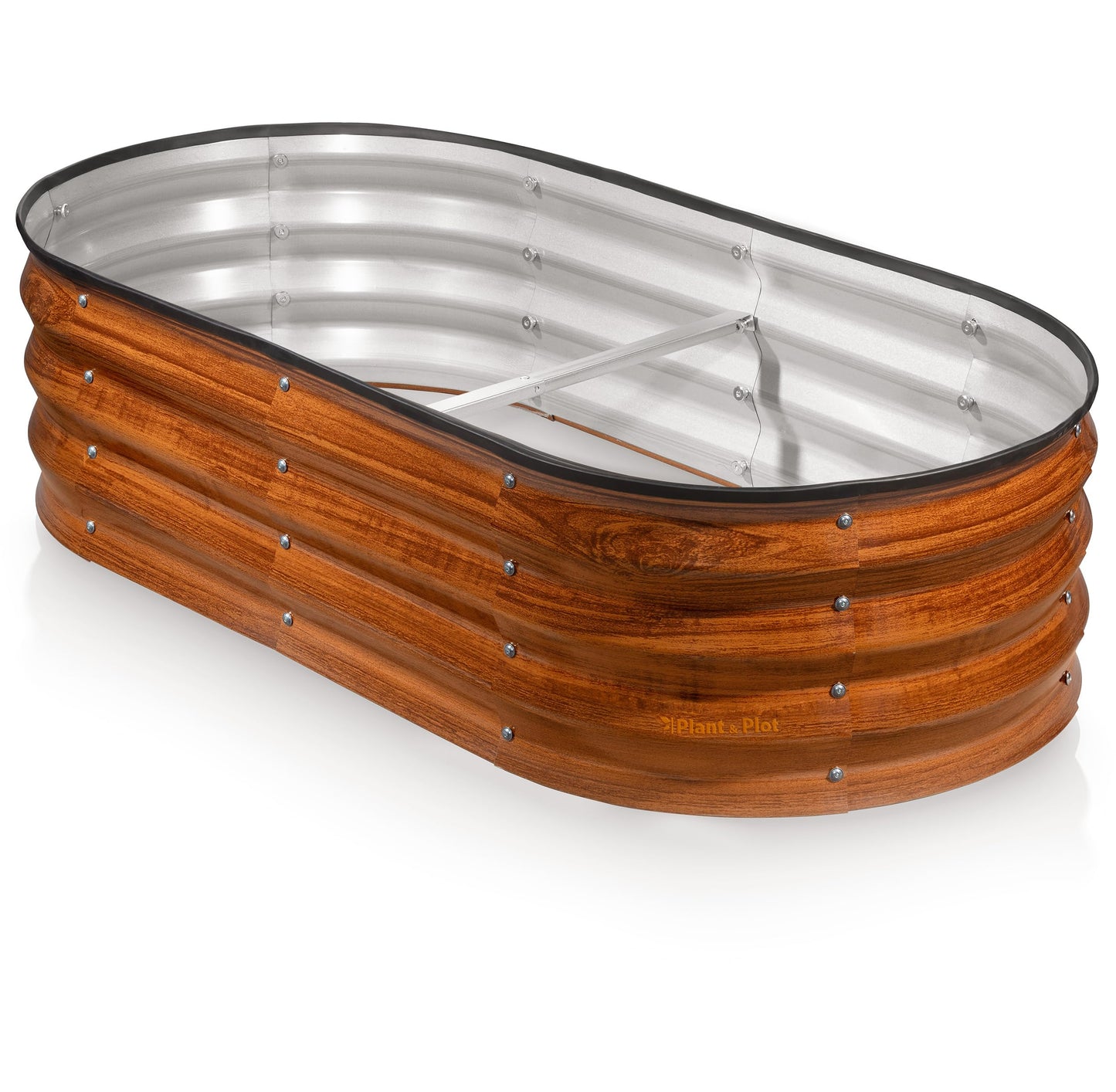 Plant & Plot Galvanized Raised Garden Beds Outdoor // 4×2×1 ft Planter Raised Beds for Gardening, Vegetables, Flowers // Large Metal Garden Box (Dark Wood Grain)