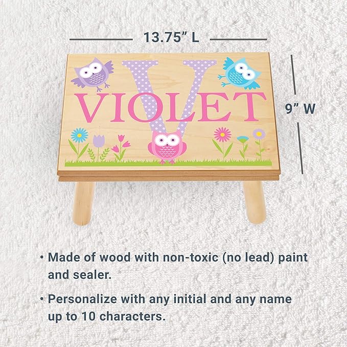 Let’s Make Memories Personalized My Own Name Step Stool - Children’s Step Stool - Sturdy Wood – Non-Toxic Paint, Sealer - Owl Design - Natural - 14’Wx9.25”Lx8.75”H - Ages 3+
