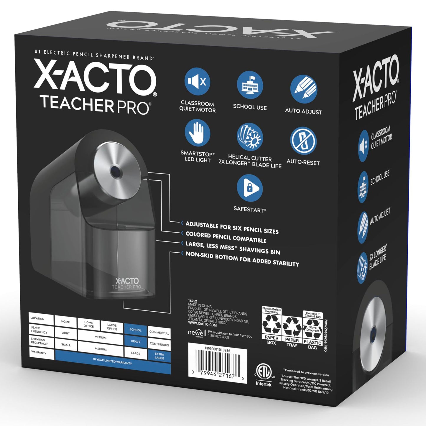 X-ACTO Teacher Pro Electric Pencil Sharpener, Heavy Duty, Black, 1 Count - School, Classroom Essentials