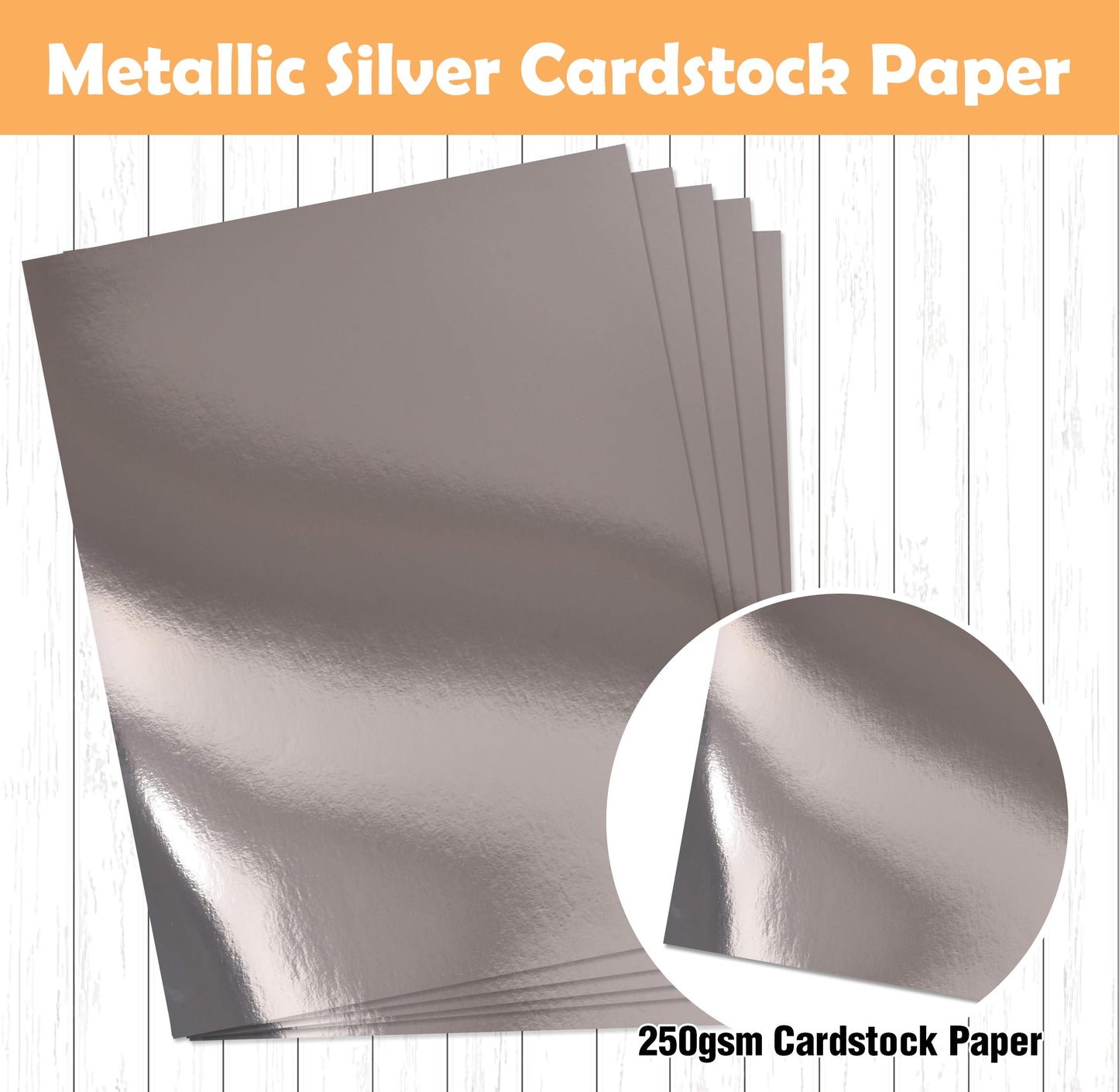 Gift Boutique 60 Pcs Metallic Silver Cardstock Paper, Foil Board Sheets, Mirror Finish Surface for Crafting Invitations & Decor, 8.5" x 11", 250gsm