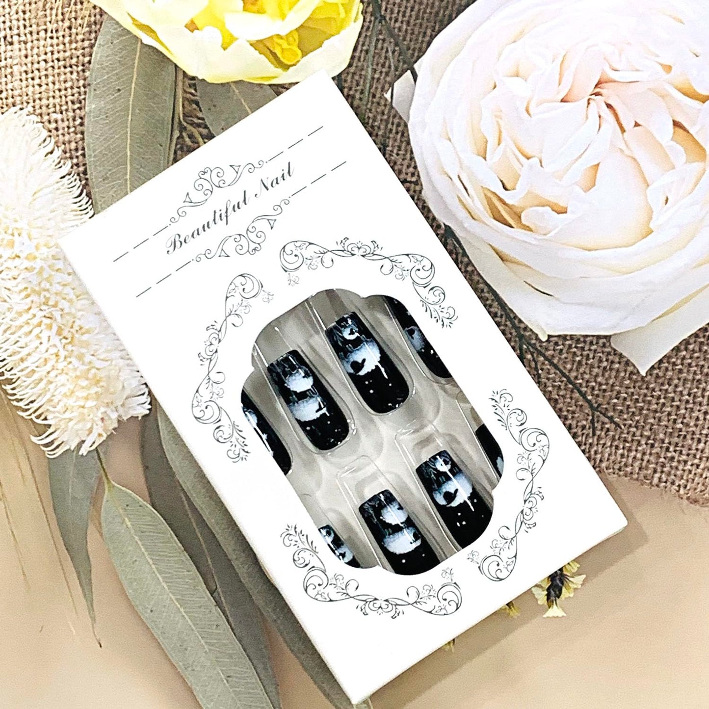 FIEONCIY Press on Nails Square Medium Length Glossy Full Cover Acrylic Square Shaped False Nails with Designs Artificial Short Coffin Fake Nails with Charms Glue ons Fingernails for Women(CY932)