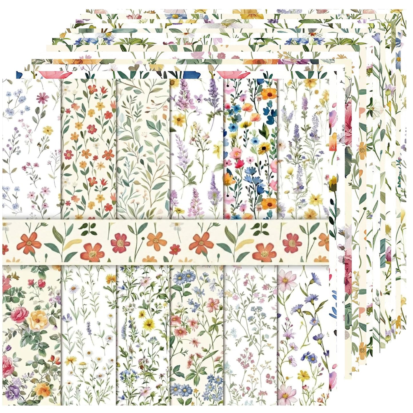 Diuhofart 12x12 Scrapbook Paper Pad - 24 Sheets Double-Sided Pastel Wildflower Paper - Dainty Daisy & Lavender Patterns for Spring Layouts, Easter Crafts & Romantic Journals