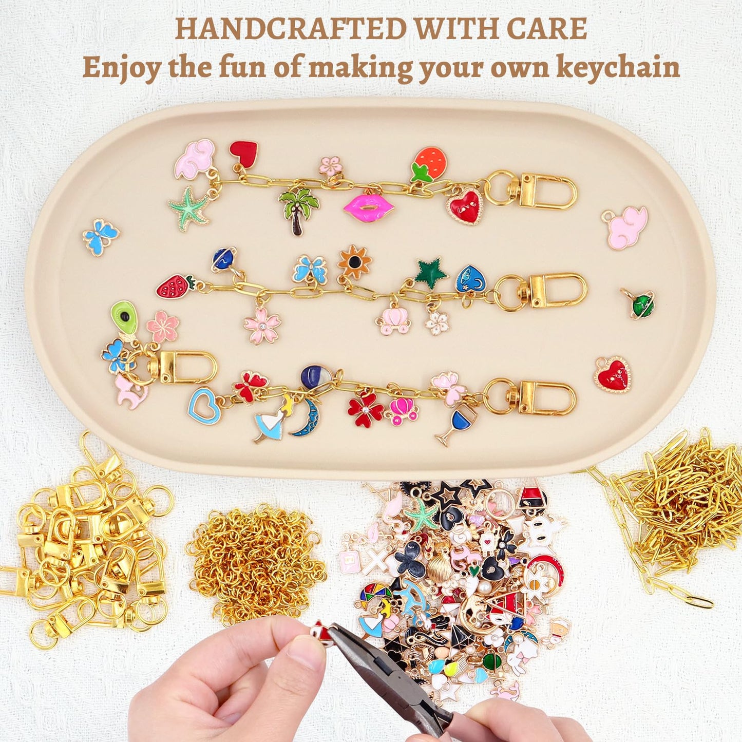 Gaiett 302 Pcs Keychain Making Kit with Charms, Bag Charm Making Kit Including 100 Charms 20 Keychain Clips Hooks 20 Extender Chains 160 Jump Ring and Jewelry Plier for DIY Gift