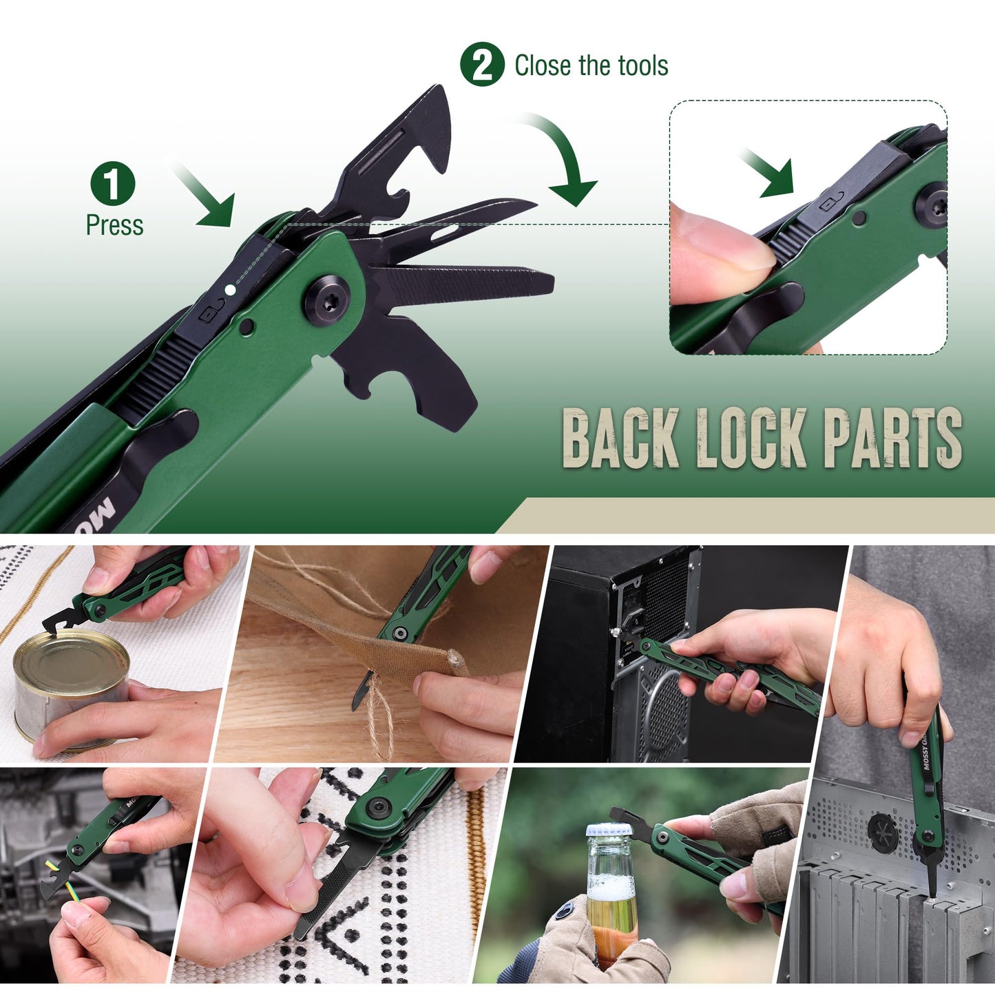 MOSSY OAK CNC-Machined Multitool Pliers, 27-in-1 Multi Tool with Pocket Knife, Fire Starter & Whistle, Bottle Opener, Screwdriver – Self-Locking Survival Tool for Camping & Hiking