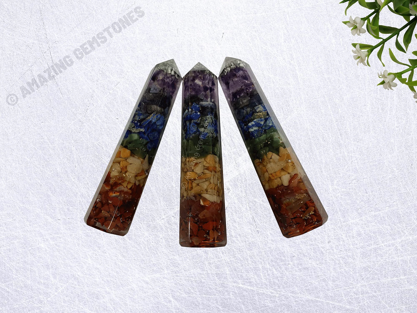 Amazing Gemstone Seven Chakra Crystal Orgone Towers ~ Natural Healing Crystal Point Obelisk for Reiki Healing and Crystal Grid (4.5 to 5 Inch, Pack of 1)