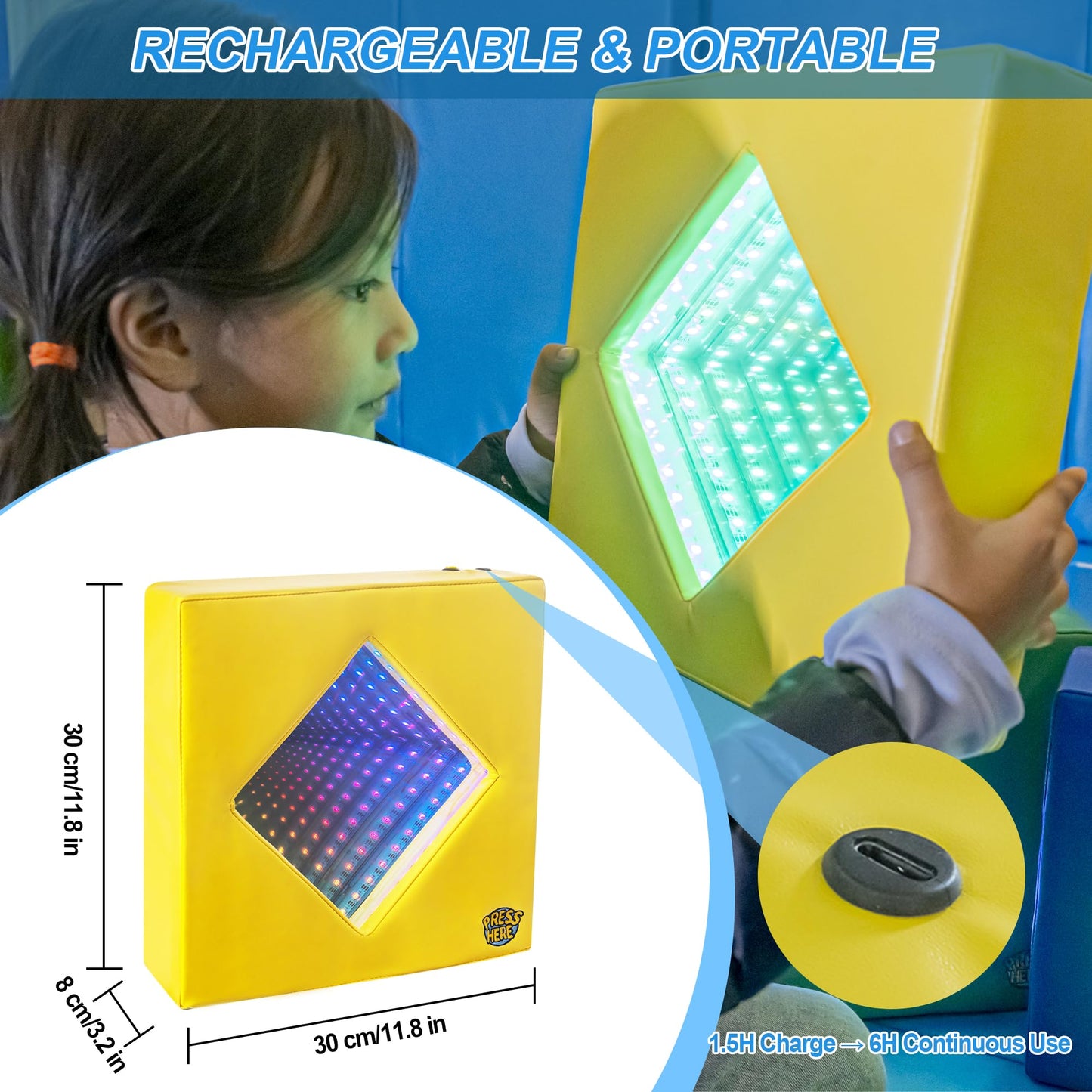 Sensolio Soft Padded Sensory Infinity Mirror Set 4-in-1 – Interactive Rhombus, Triangle, Square & Round Mirrors with Multiple Lighting Modes for Sensory Rooms and Therapy Rooms