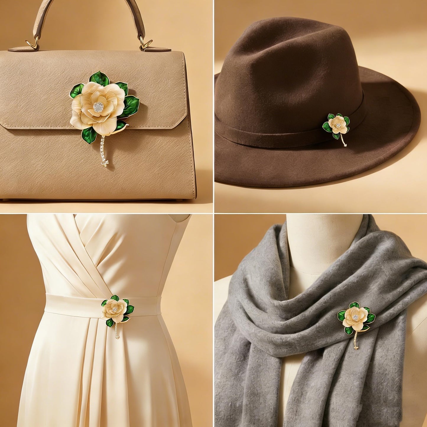 Brooch Pin - Gold Plated | Ideal Gift for Mom & Wife on Thanksgiving Day, Birthdays & Weddings (Camellia)