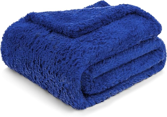PAVILIA Sherpa Throw Blanket for Couch Sofa, Blue Fluffy Warm Plush Blanket for Bed, Cozy Super Soft Lightweight Throw, Fuzzy Decorative Blanket, All Season Home, 50x60