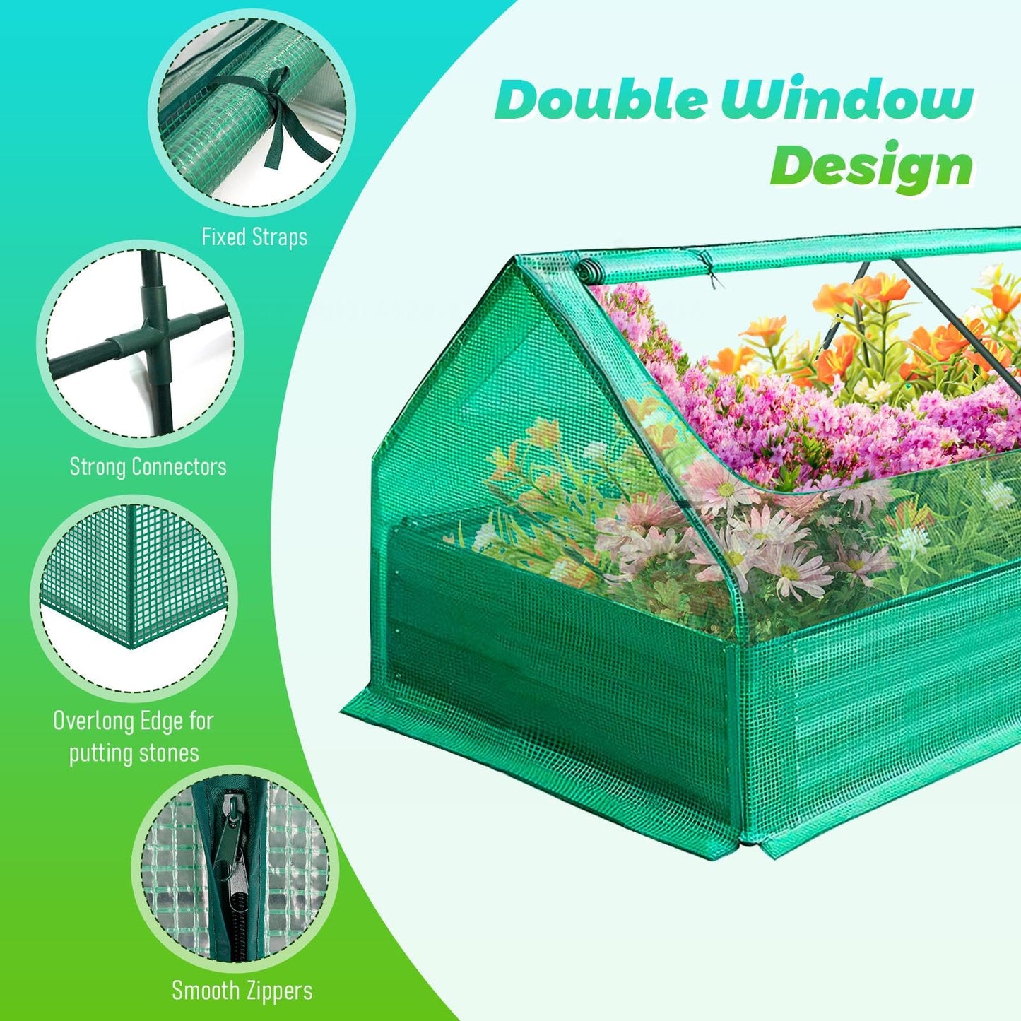 Portable Raised Garden Bed with Mini Greenhouse, 6 x 3 x 1 FT Galvanized Metal Planter Box with 2 Roll-up Zipper Windows PE Cover for Ventilation, Small Greenhouse for Outside Flower Herb Garden