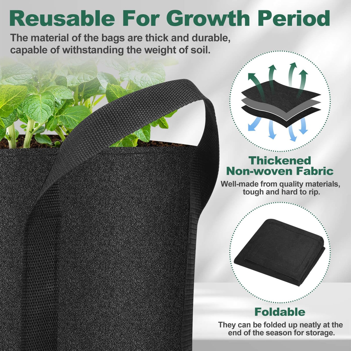 Lezmarket 5 Pack 10 Gallon Potato Grow Bags, Nonwoven Fabric Garden Planters with Reinforced Handle, Large Pots for Potato, Vegetable and Outdoor Plants