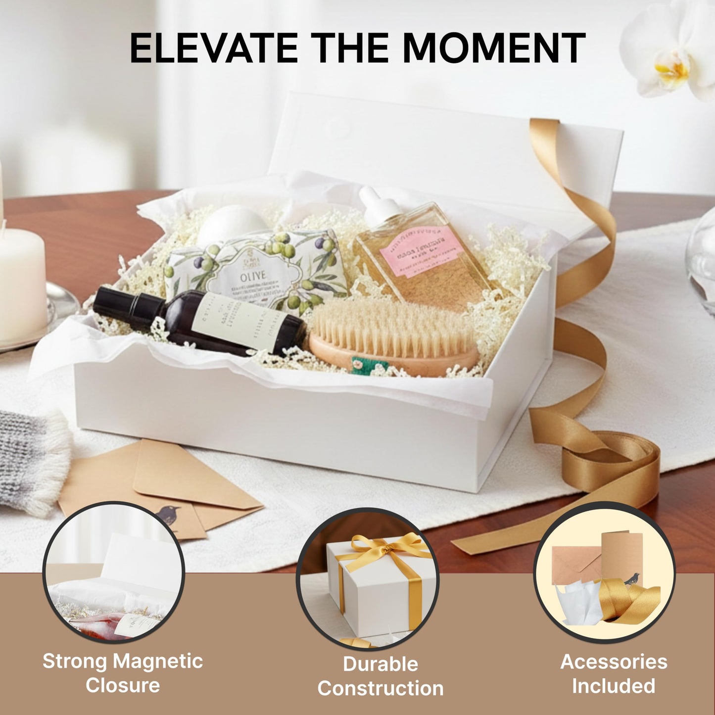 CECOBOX - Gift Boxes with Lids for Presents 11"x7.5"x3" - Matte, Collapsible Magnetic Closure Gift Box - Groomsmen & Bridesmaid Proposal Boxes, Wedding, PR, Birthdays, Holidays (White)